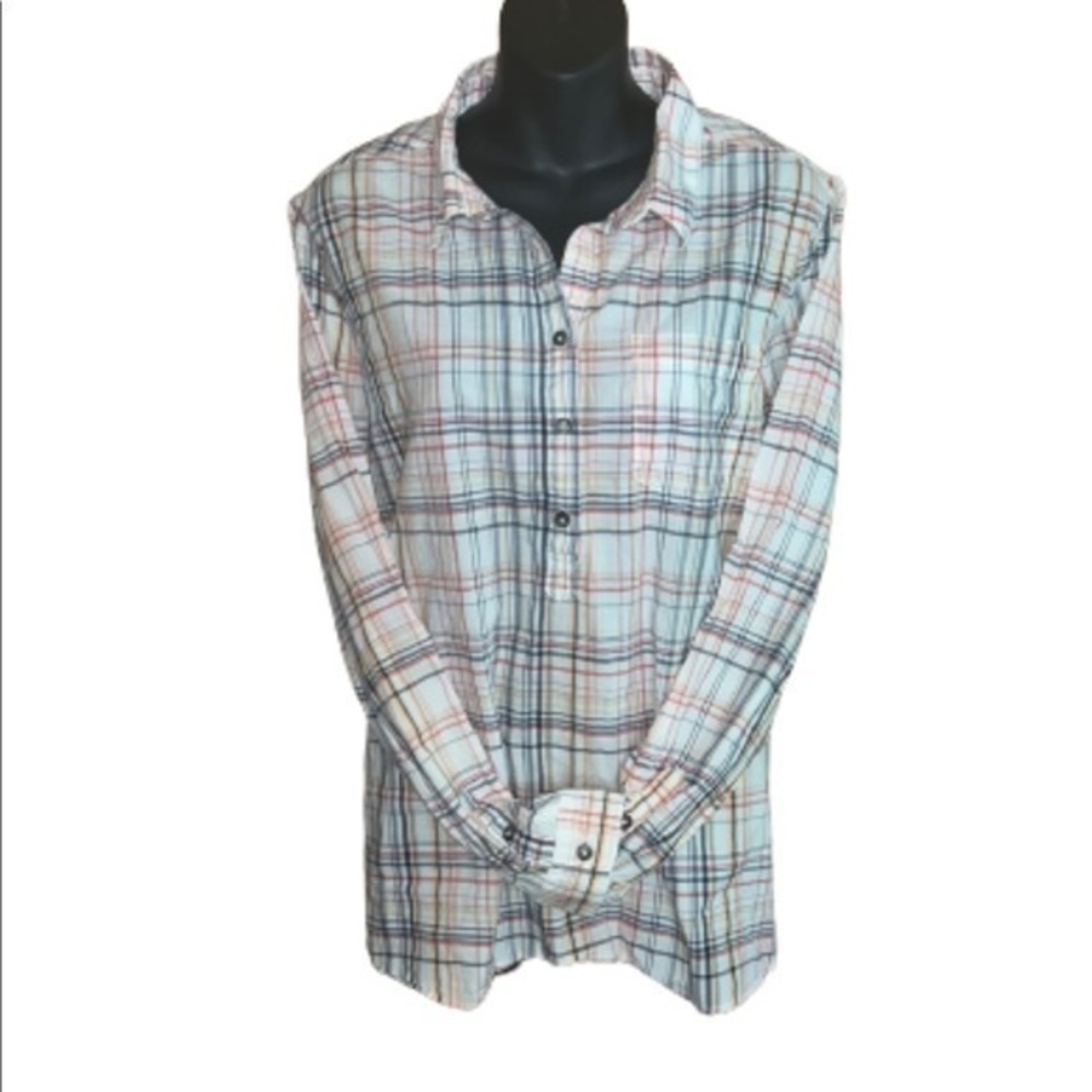 Liz Claiborne lightweight plaid 1/2 button down shirt size XL